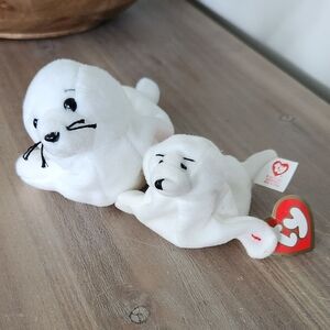 🤍 Ty Beanie Baby “Seamore” Seal Set – 1993 Beanie & Teenie Pair, Excellent Cond